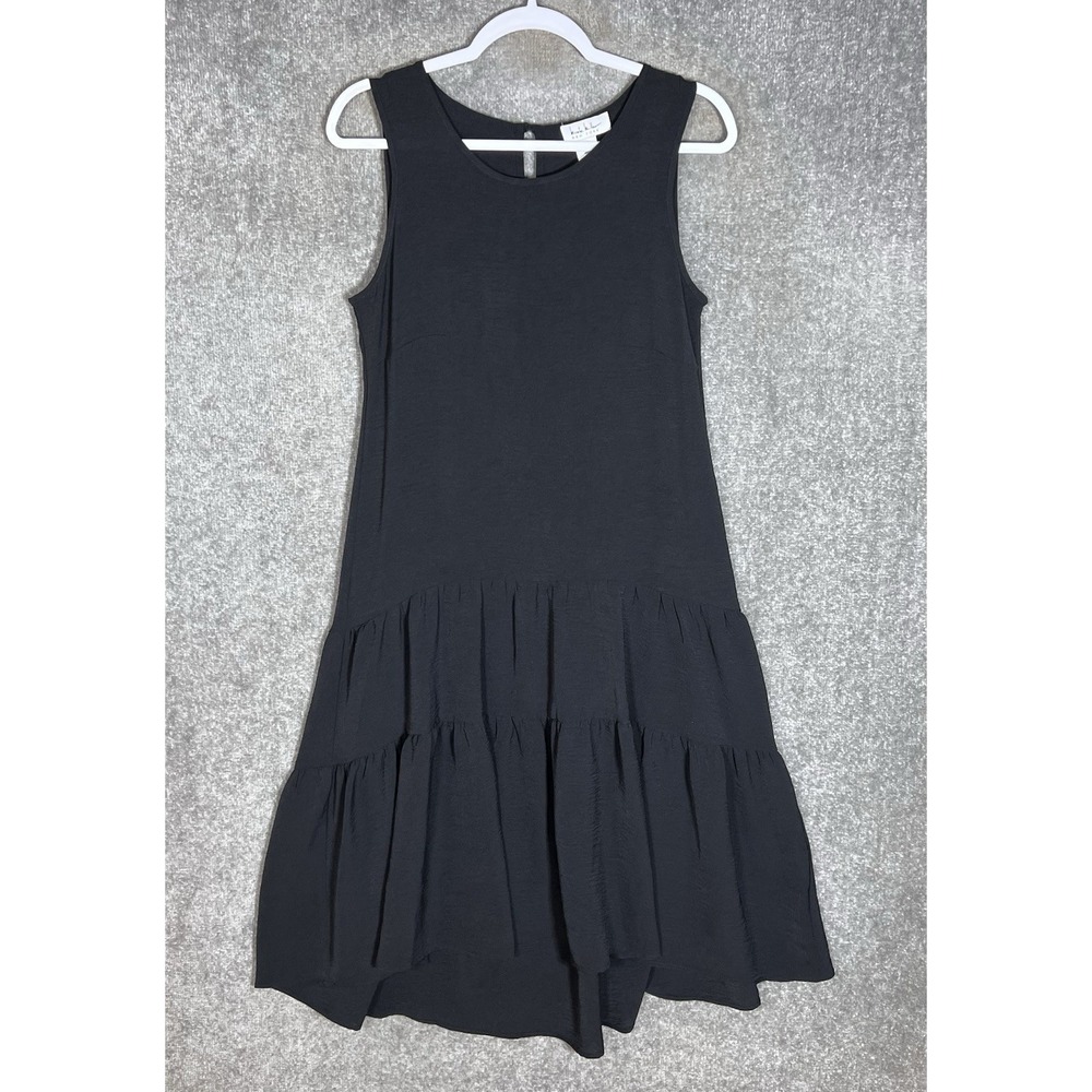 Nicole Miller New York Ruffle Tiered Midi Dress Womens Size S Black Sleeveless